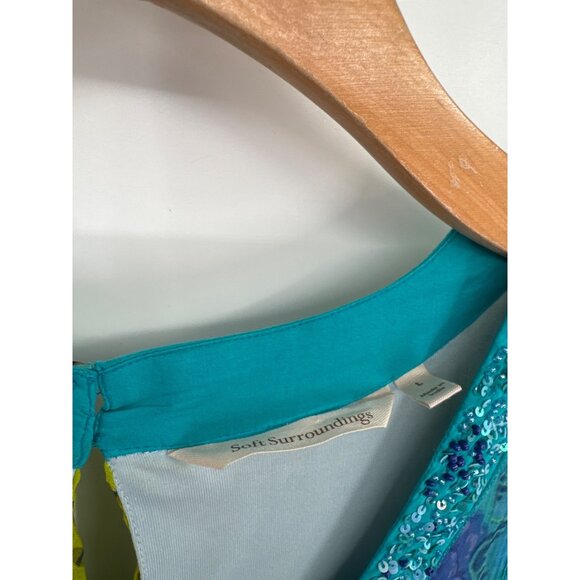 Soft Surroundings Womens Sleeveless Dress size large watercolor floral beaded - Picture 3 of 5